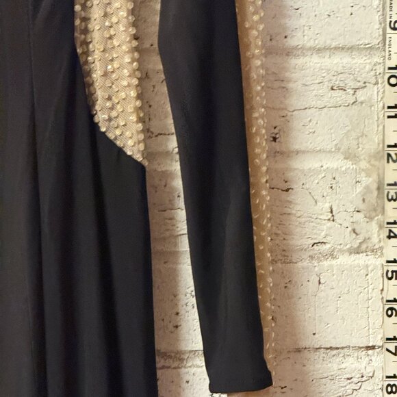 XSCAPE Black Long Sleeve Evening Gown with Illusion Beaded Mesh โ Size 8 - Picture 5 of 12
